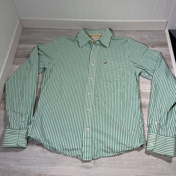 Hollister Button Down Shirt Size XL‎ Men's Green White Striped - Picture 1 of 9